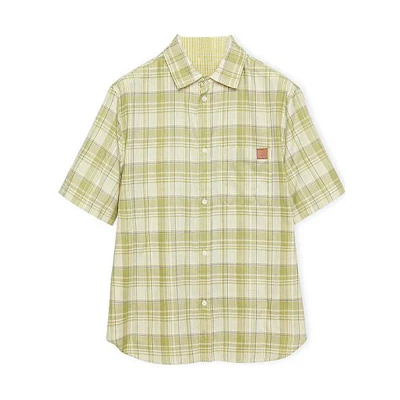 (Women) LOEWE SS23 Short-Sleeve Checkered Shirt Green Multicolor H526Y05WAG-4108