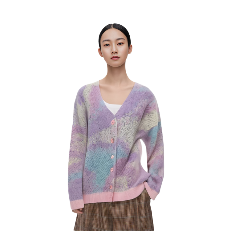 Shop (Women) LOEWE SS23  Single-Breasted Cardigan Sweater Long Sleeve - Multi-color S540Y16K27-9990