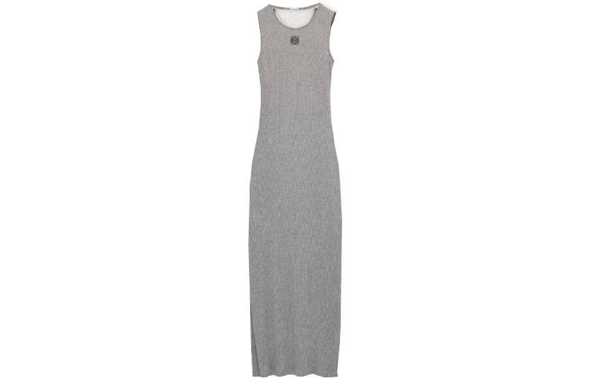 Order (W) LOEWE SS23 Dress Tanpa Lengan Kelabu dengan Warna Solid & Sulaman Logo. S359Y51X31-1440