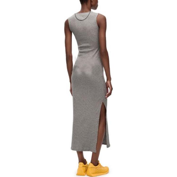 Shop (W) LOEWE SS23 Dress Tanpa Lengan Kelabu dengan Warna Solid & Sulaman Logo. S359Y51X31-1440