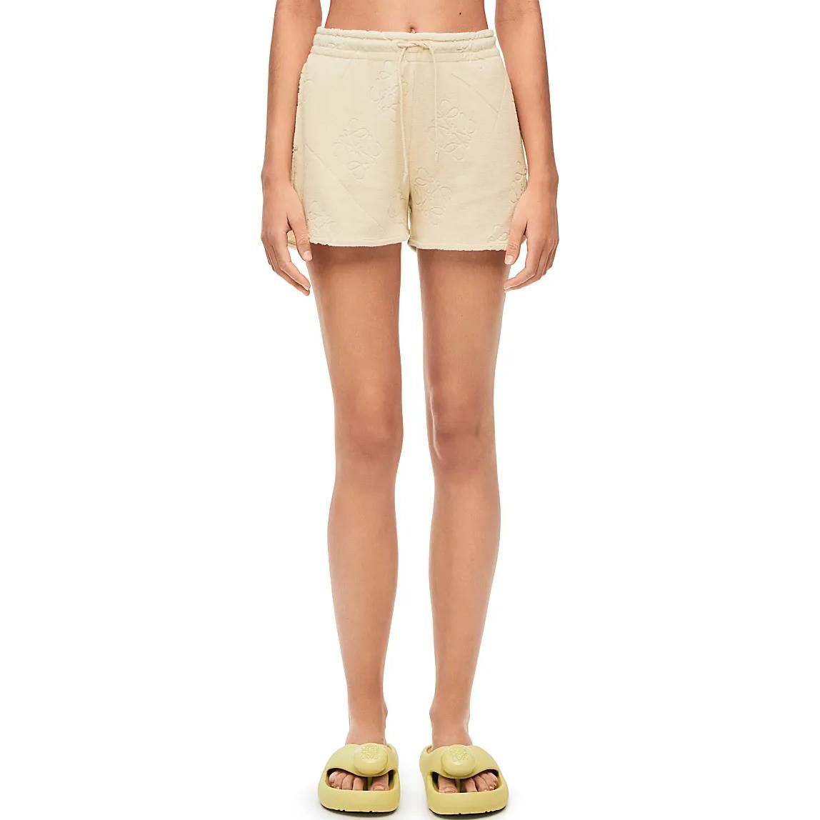 Shop (Women) LOEWE SS23  Straight-fit Jacquard Shorts in Linen Beige with Logo Design. S616Y27J08-2370