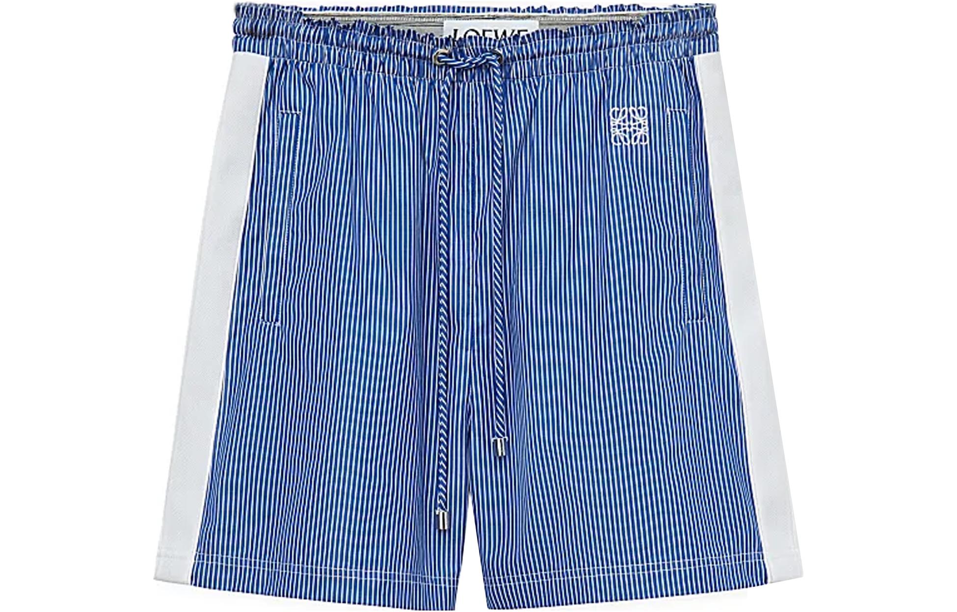 (Women) LOEWE SS23  Striped Patchwork Drawstring Loose Shorts Navy Blue S540Y04XDT-5118