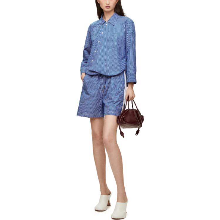Lookbook (Women) LOEWE SS23  Striped Patchwork Drawstring Loose Shorts Navy Blue S540Y04XDT-5118