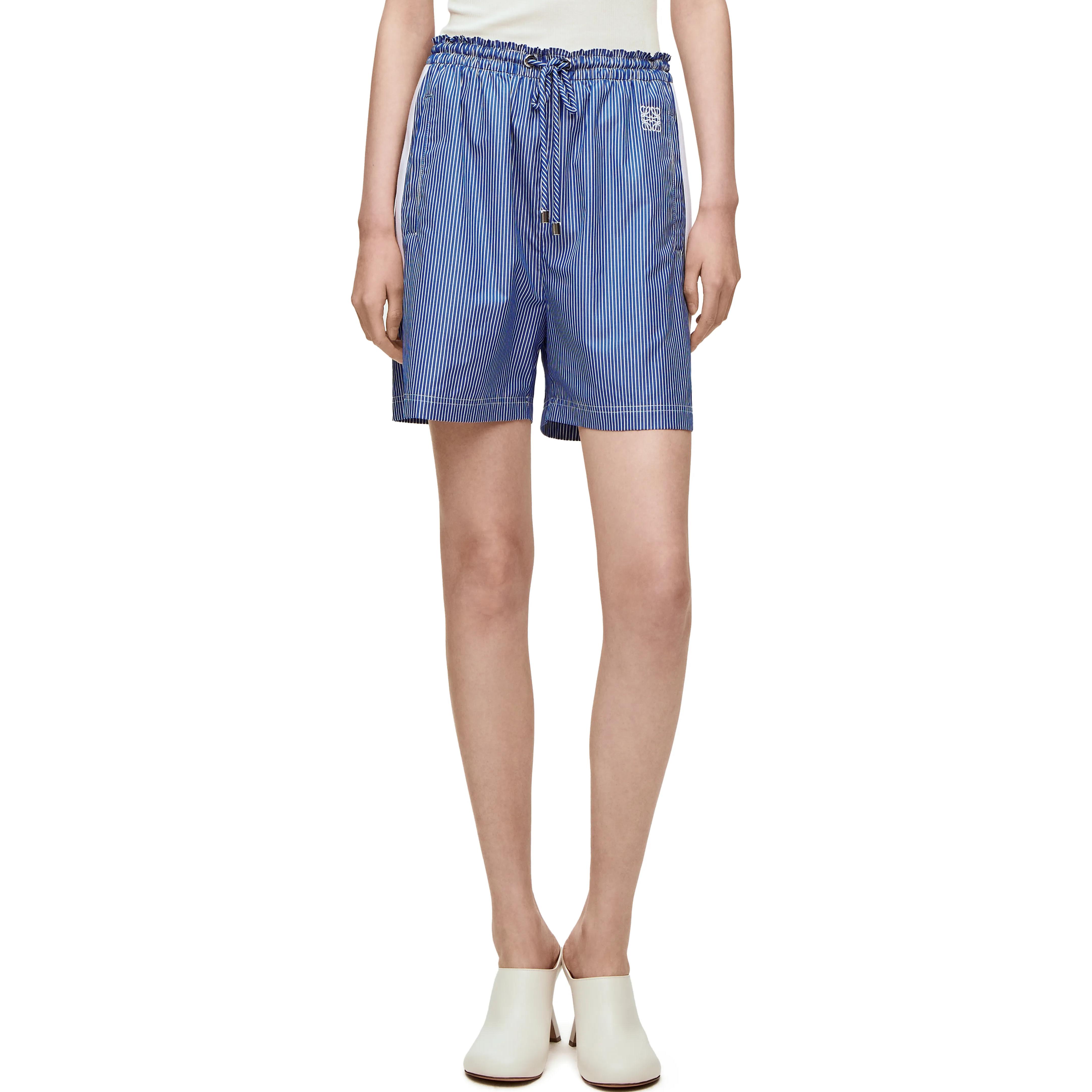 Shop (Women) LOEWE SS23  Striped Patchwork Drawstring Loose Shorts Navy Blue S540Y04XDT-5118