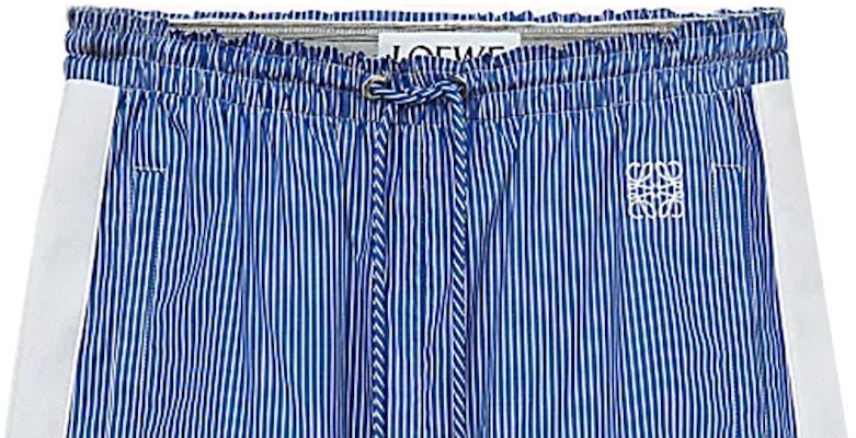 (Women) LOEWE SS23 Striped Patchwork Drawstring Loose Shorts Navy Blue S540Y04XDT-5118 Details for (Women) LOEWE SS23 Striped Patchwork Drawstring Loose Shorts Navy Blue S540Y04XDT-5118