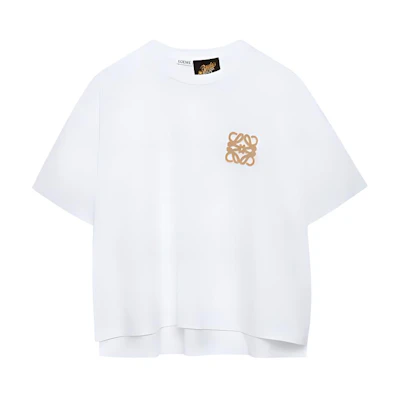 (Women) LOEWE SS23 White Logo Embroidered Crewneck Short-Sleeve T-Shirt. S616Y22J12-2112