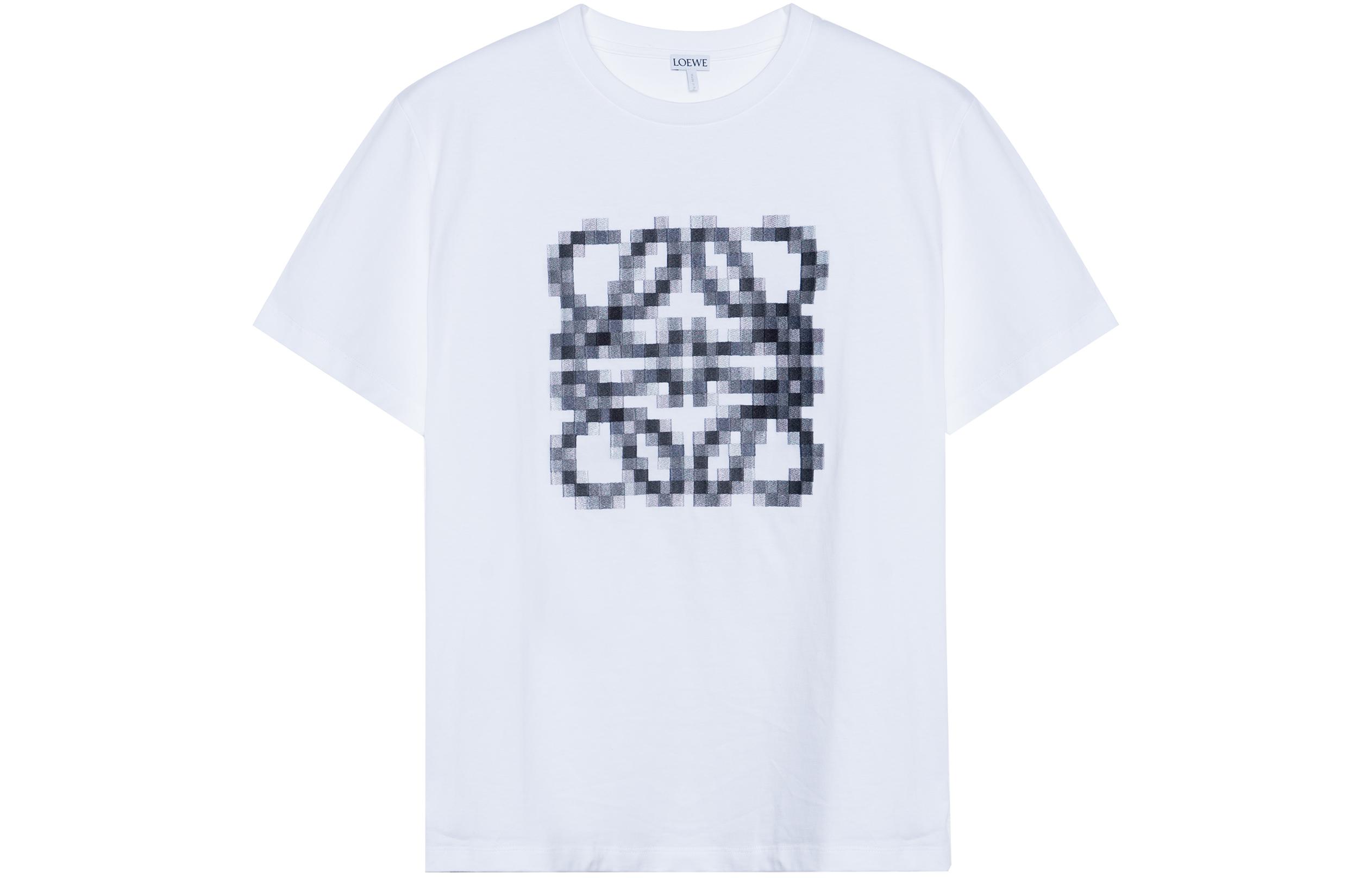 (Women) LOEWE SS23  White Pixel Anagram Embroidered Mosaic Logo T-Shirt. S540Y22X35-8995