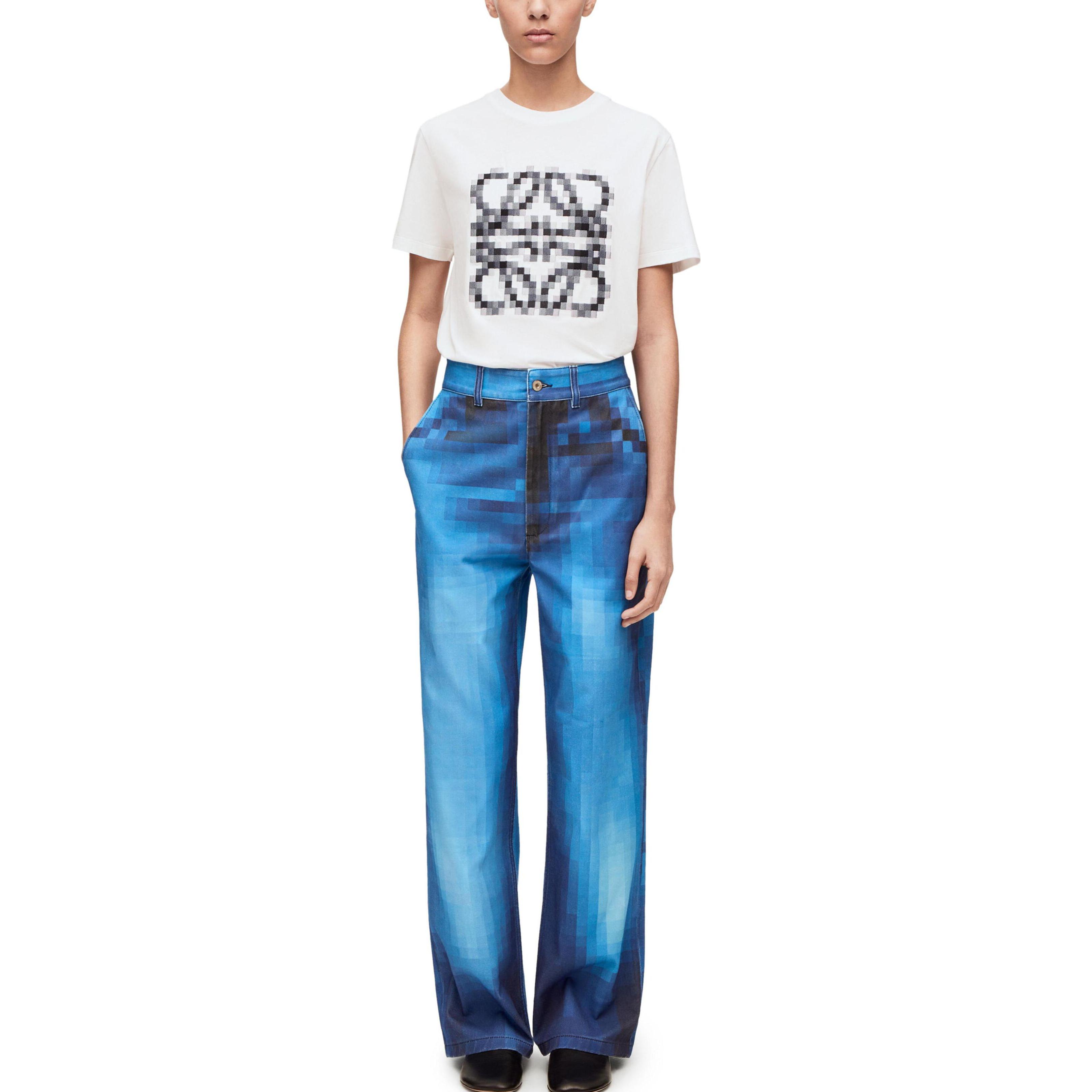 Details for (W) 로에베 SS23 화이트 픽셀 아나그램 자수 모자이크 로고 티셔츠. S540Y22X35-8995