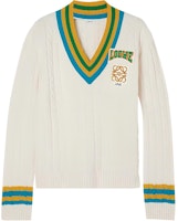 (Women) LOEWE SS23 White V-Neck Sweater with Logo Print. S359Y14KBS-1950 (Women) LOEWE SS23 White V-Neck Sweater with Logo Print. S359Y14KBS-1950