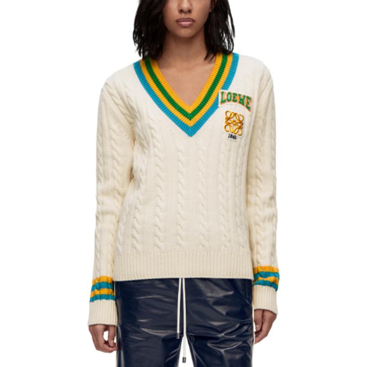 Lookbook (Women) LOEWE SS23  White V-Neck Sweater with Logo Print. S359Y14KBS-1950