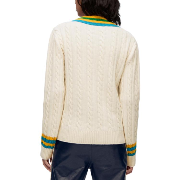 Shop (Women) LOEWE SS23  White V-Neck Sweater with Logo Print. S359Y14KBS-1950