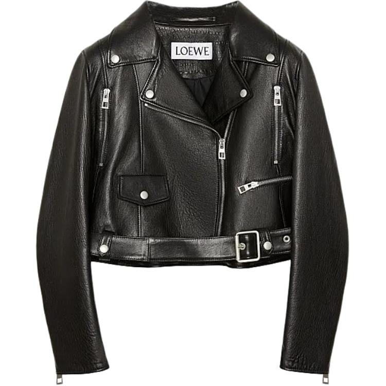 (Women) LOEWE SS23 Anthurium Print Biker Jacket  Black S540Y19L51-1489