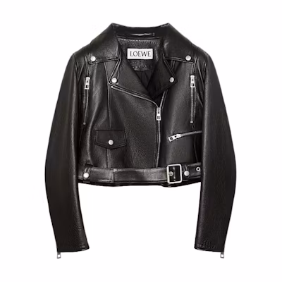 (Women) LOEWE SS23 Anthurium Print Biker Jacket Black S540Y19L51-1489
