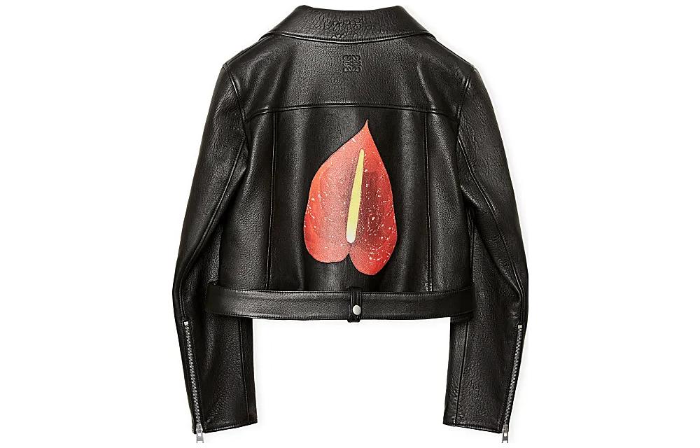 Order (W) LOEWE SS23 花燭火鶴印花黑色騎士外套 S540Y19L51-1489