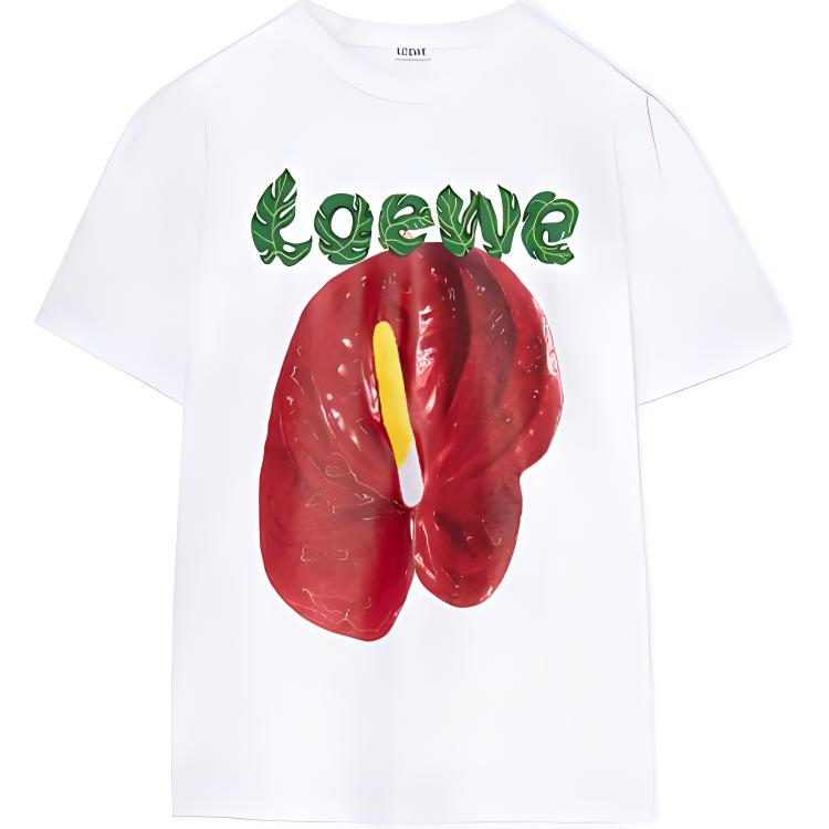 Order (W) LOEWE SS23 Baju-T Putih Wanita Cetakan Anthurium Pendek S540Y22X28-2107