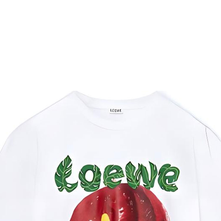 Sizing (W) LOEWE SS23 Baju-T Putih Wanita Cetakan Anthurium Pendek S540Y22X28-2107