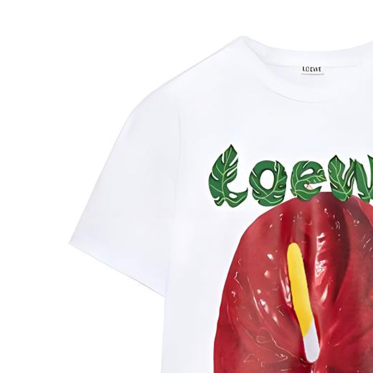 Cheap (W) LOEWE SS23 Baju-T Putih Wanita Cetakan Anthurium Pendek S540Y22X28-2107