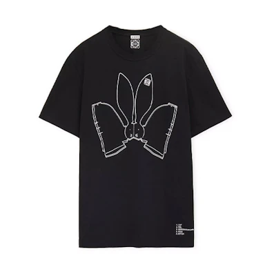 (Women) LOEWE SS23 Cartoon Rabbit Print Round Neck Black T-Shirt Edition S359Y22X31-1100