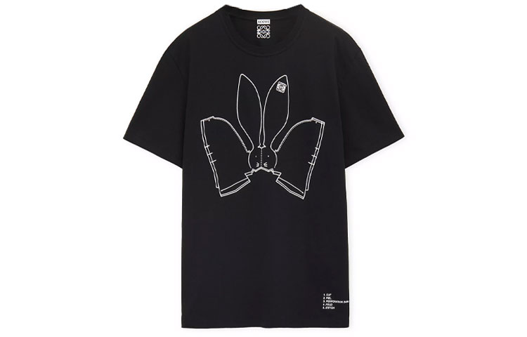 Order (W) LOEWE SS23 Camiseta Negra con Estampado de Conejo de Dibujos Animados S359Y22X31-1100