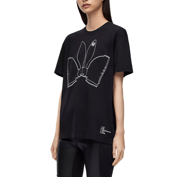 Purchase (W) LOEWE SS23 Camiseta Negra con Estampado de Conejo de Dibujos Animados S359Y22X31-1100