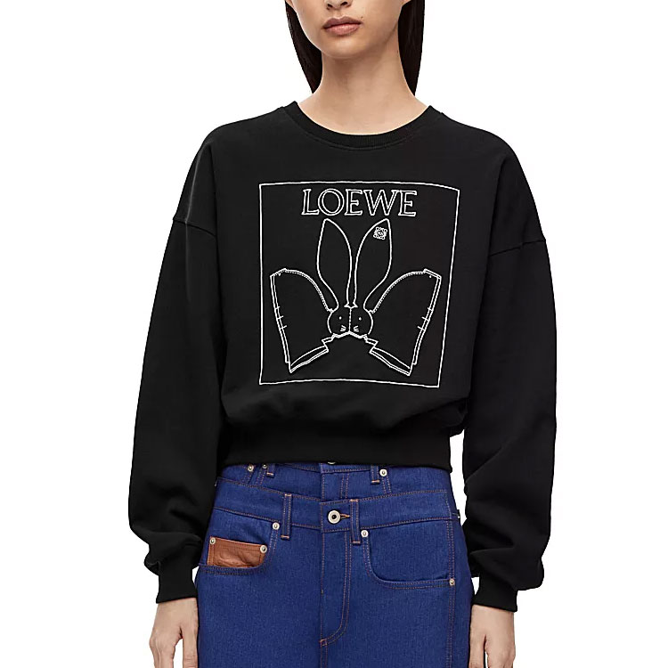Shop (W) LOEWE 2023 春節兔子印花長袖黑色衛衣 S359Y24X24-1100