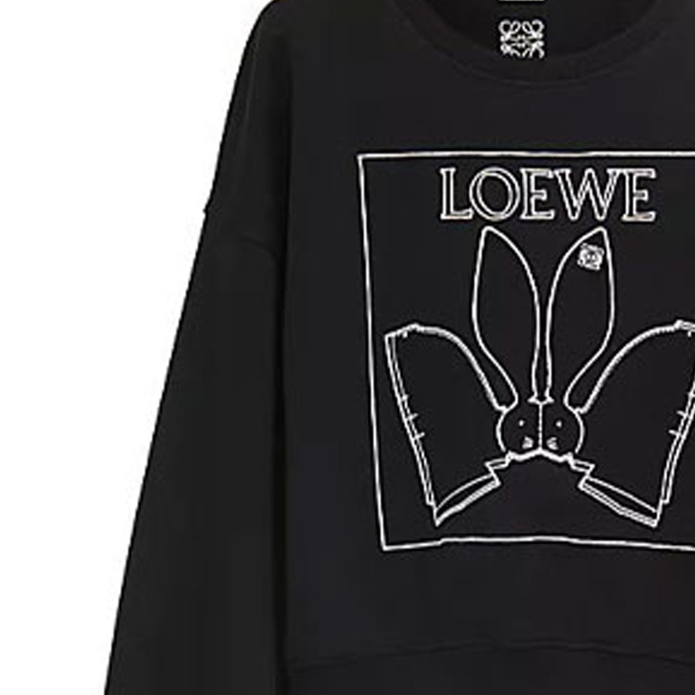 Sizing (W) LOEWE 2023 春節兔子印花長袖黑色衛衣 S359Y24X24-1100