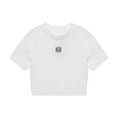 (Women) LOEWE SS23 Logo Print Cropped White T-Shirt Fashion Show Collection S540Y07XCD-2100
