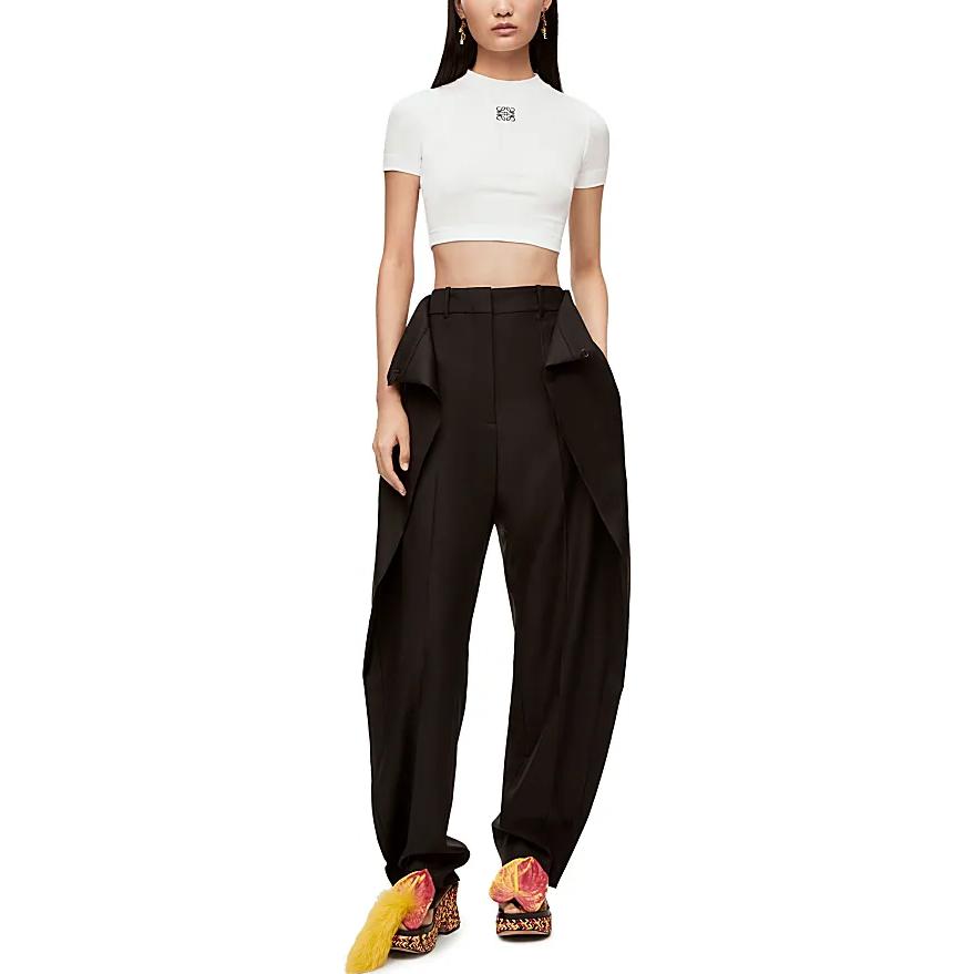 Shop (W) LOEWE SS23 標誌印花白色短版T恤 時尚秀系列 S540Y07XCD-2100