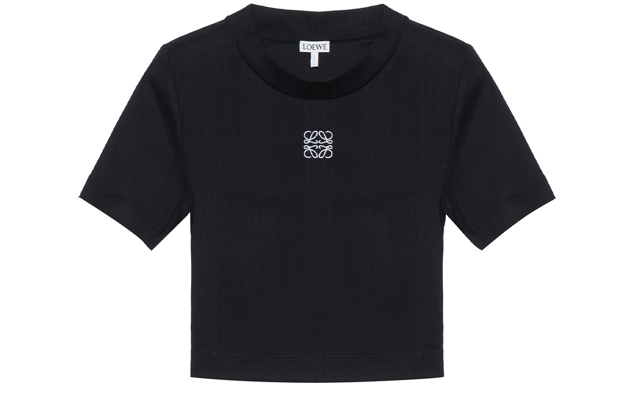 (Women) LOEWE SS23 Logo Printed Short Sleeve Crop T-Shirt Women’s Black S540Y07XCD-1100