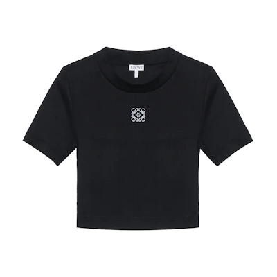 (Women) LOEWE SS23 Logo Printed Short Sleeve Crop T-Shirt Women’s Black S540Y07XCD-1100