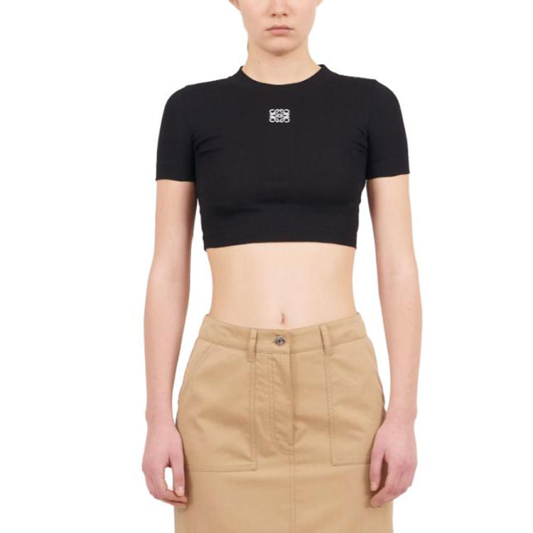 Shop (W) LOEWE SS23 女款黑色LOGO印花短袖短版T恤 S540Y07XCD-1100
