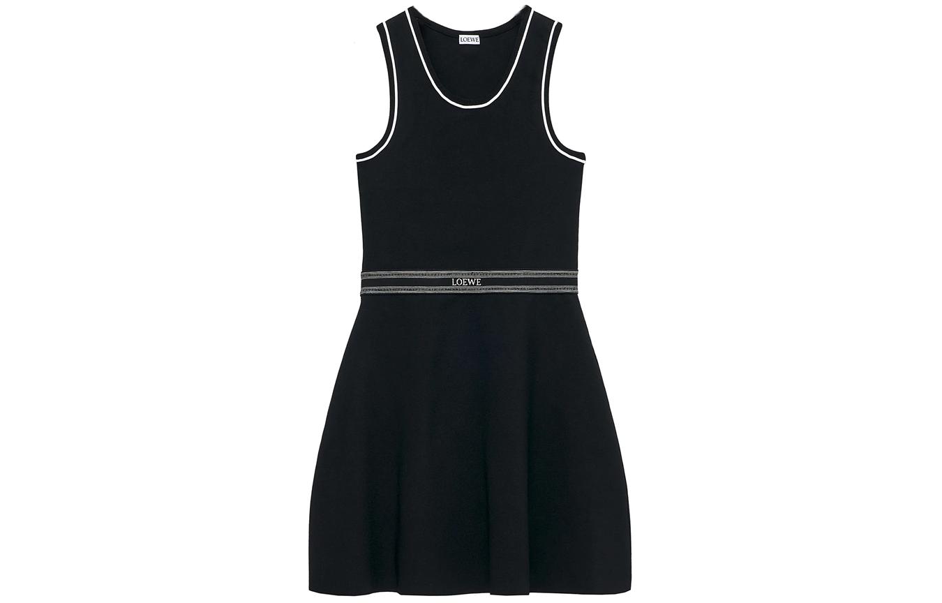 (Women) LOEWE SS24  Black Striped Jacquard Sleeveless Slim Fit Short Dress S359Y15K96-1100