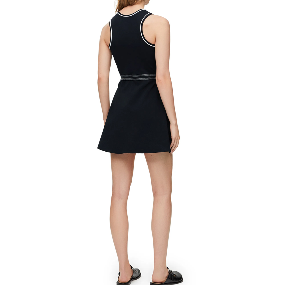 Shop (Women) LOEWE SS24  Black Striped Jacquard Sleeveless Slim Fit Short Dress S359Y15K96-1100
