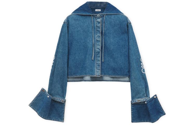 (Women) LOEWE SS24  Cropped Denim Hoodie Jacket with Drawstring - Blue S359Y13X63-5320