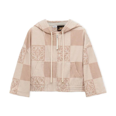 (Women) LOEWE SS24 Cropped Hoodie Jacket with Logo in Tuscany Beige. S616Y25X10-2240