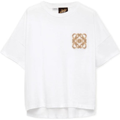 (W) ロエベ SS24 刺繍 オーバーサイズ クルーネック ホワイトTシャツ. S616Y22X59-2100 Buy (W) ロエベ SS24 刺繍 オーバーサイズ クルーネック ホワイトTシャツ. S616Y22X59-2100