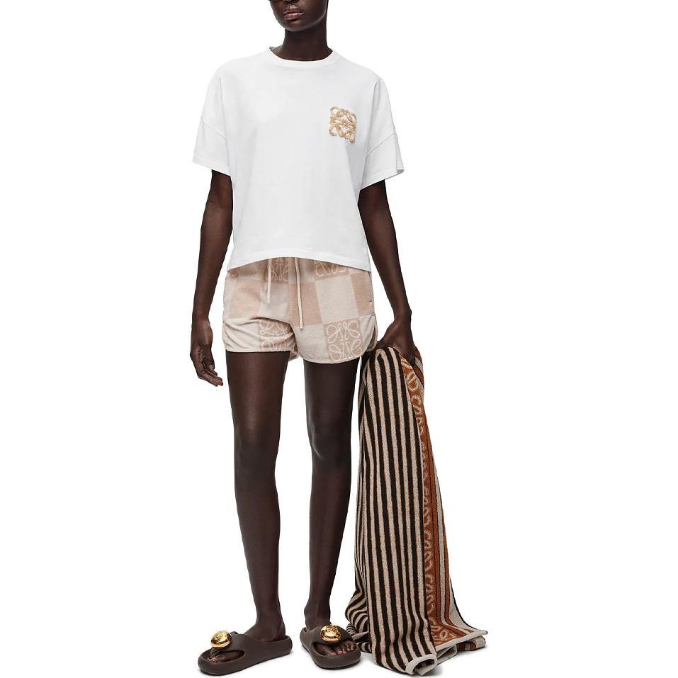 Lookbook (W) ロエベ SS24 刺繍 オーバーサイズ クルーネック ホワイトTシャツ. S616Y22X59-2100