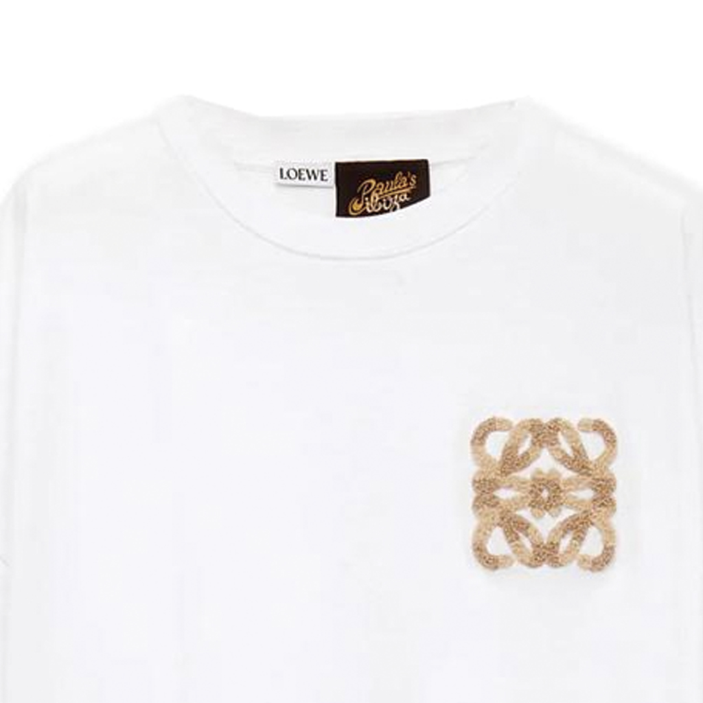 Sizing (W) ロエベ SS24 刺繍 オーバーサイズ クルーネック ホワイトTシャツ. S616Y22X59-2100