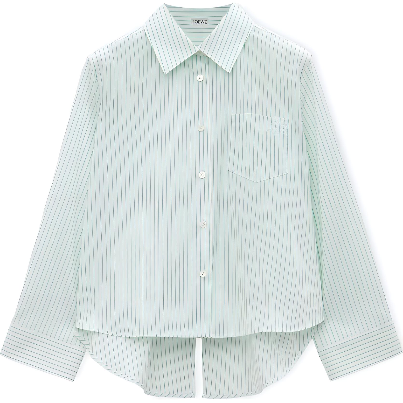 (Women) LOEWE SS24  Green White Striped Long Sleeve Button-Up Shirt. S359Y05XCB-4102