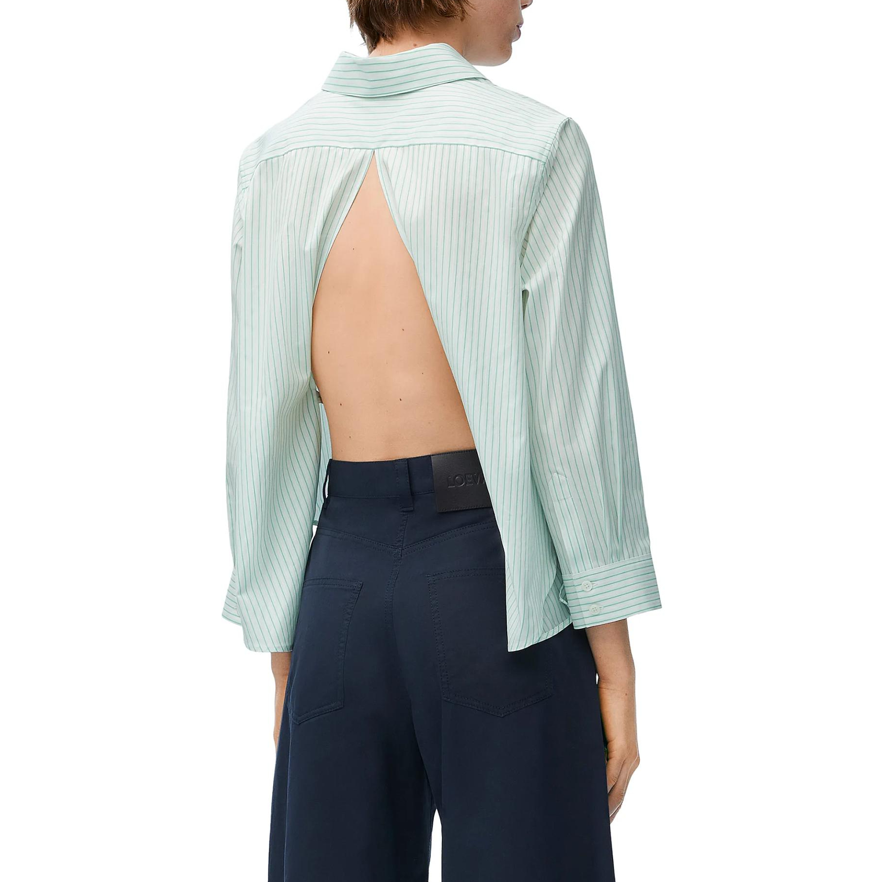 Details for (W) ロエベ SS24 グリーンホワイト ストライプ 長袖 ボタンアップシャツ. S359Y05XCB-4102