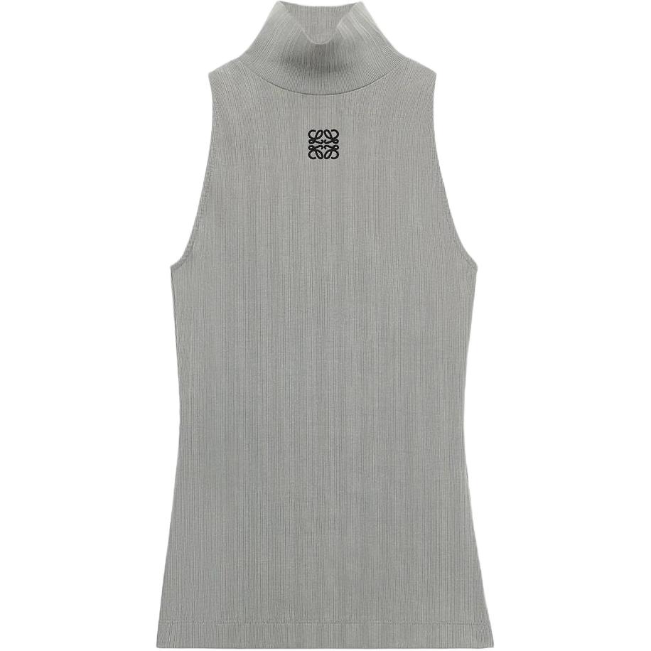 (Women) LOEWE SS24  Grey Slim-Fit Turtleneck Tank with Logo Embroidery. S359Y23X81-8594