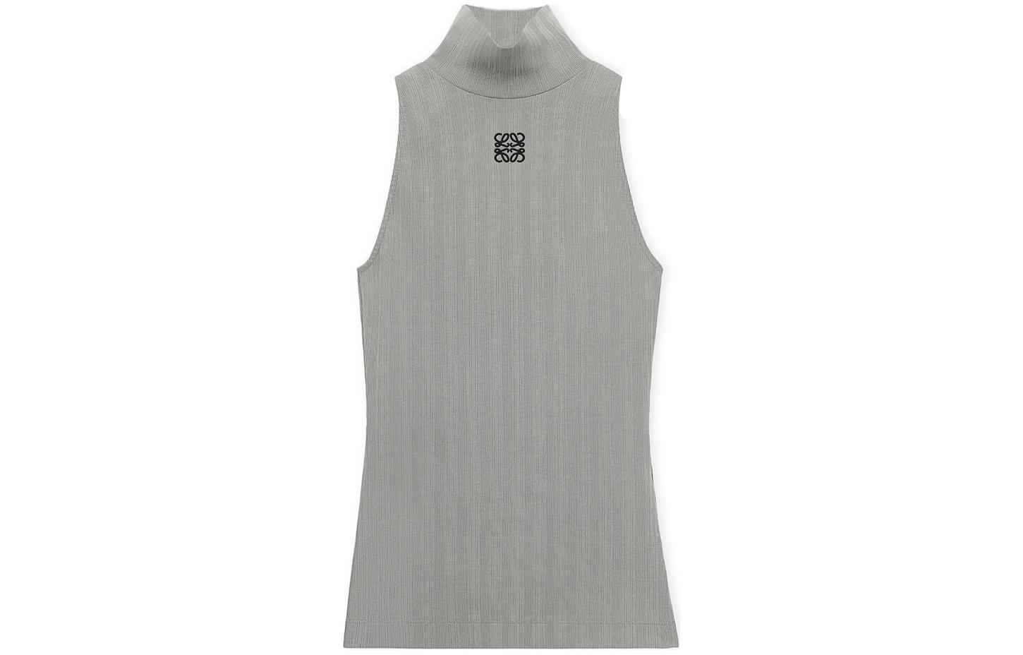 Order (W) LOEWE SS24 Gris Slim-Fit Top de Cuello Alto con Bordado de Logotipo. S359Y23X81-8594
