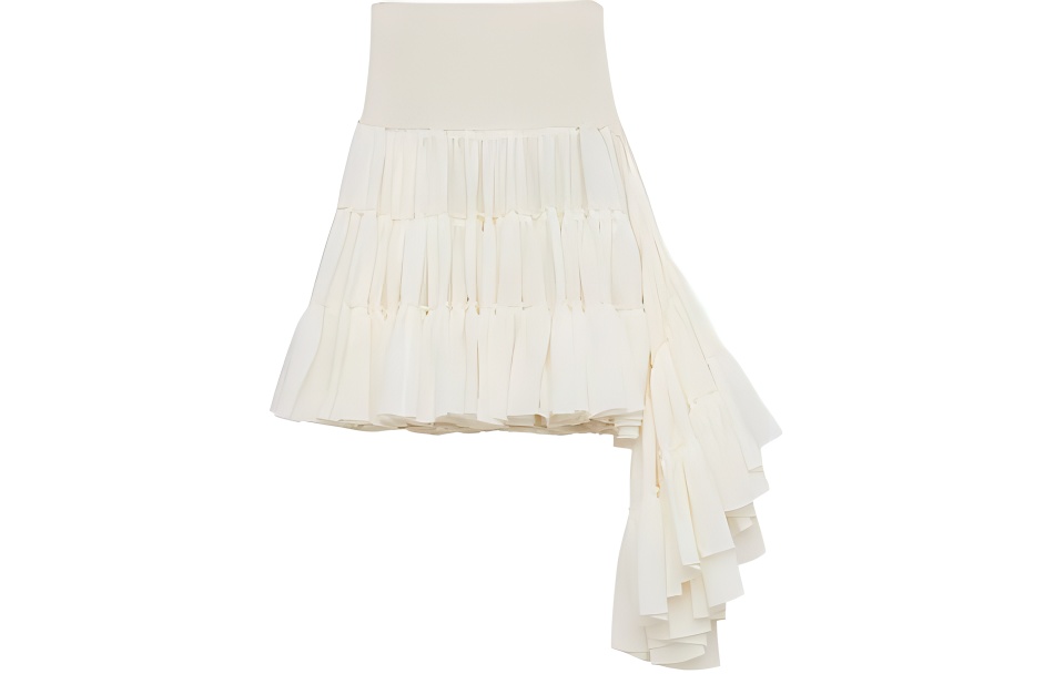 (Women) LOEWE SS24  Grey White Asymmetric Layered Pleated Casual Skirt S540Y08XAJ-2120