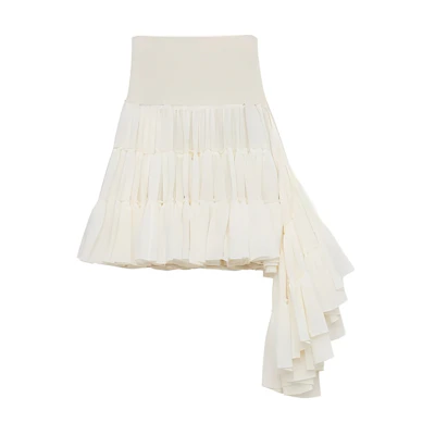 (Women) LOEWE SS24 Grey White Asymmetric Layered Pleated Casual Skirt S540Y08XAJ-2120