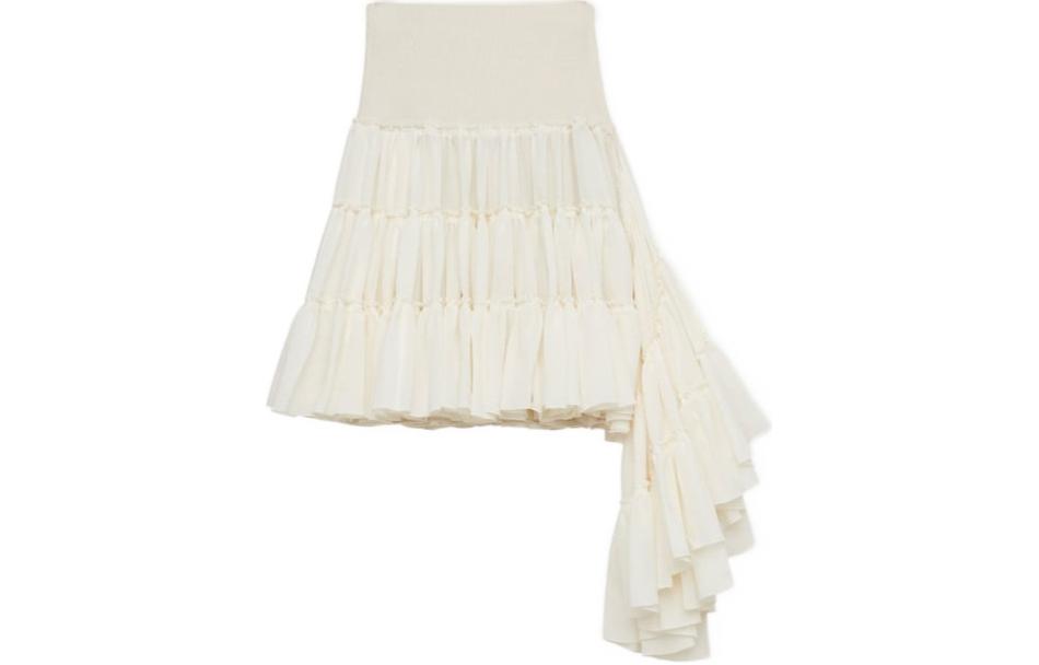 Order (W) ロエベ SS24 グレー ホワイト アシンメトリー プリーツ カジュアルスカート S540Y08XAJ-2120