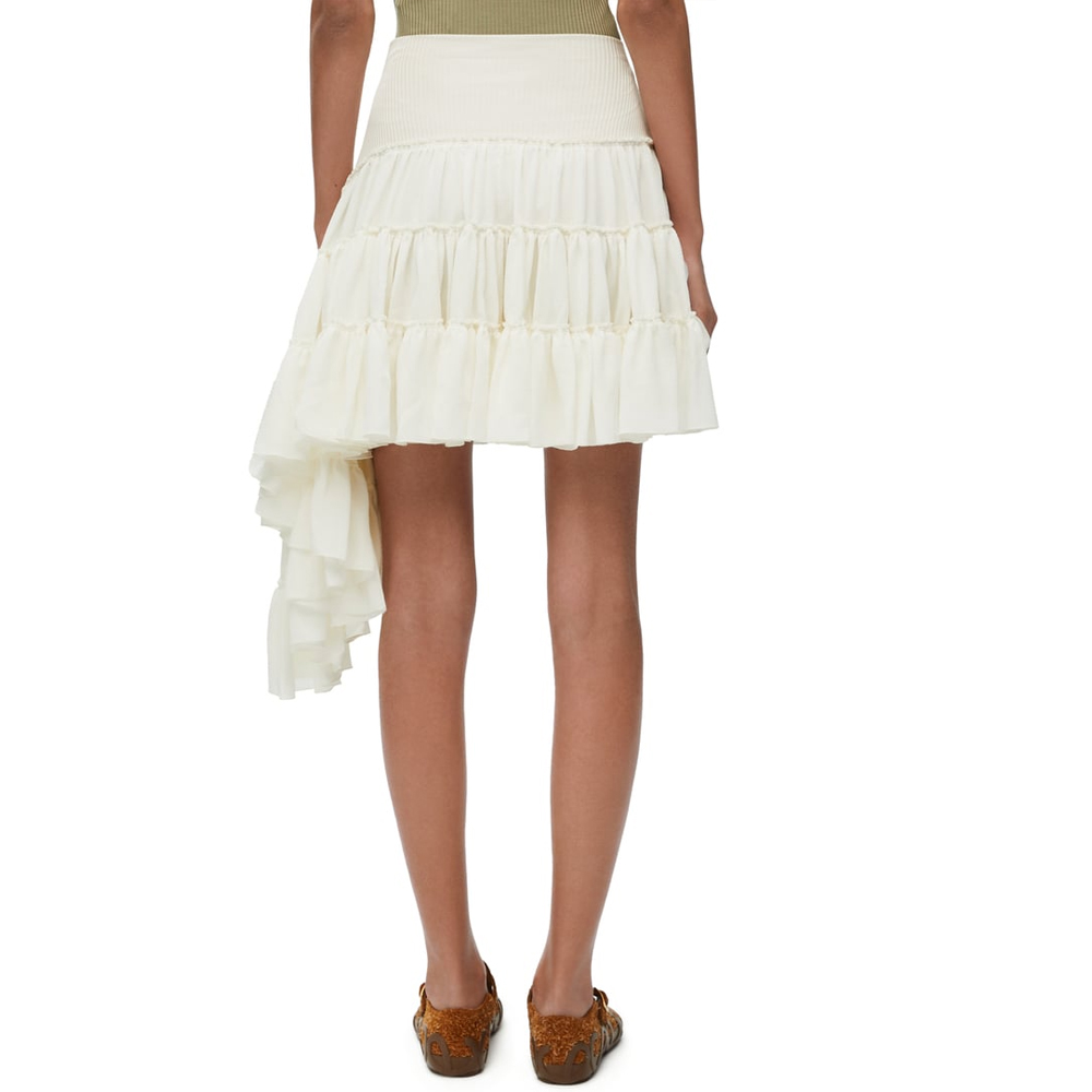 Shop (W) ロエベ SS24 グレー ホワイト アシンメトリー プリーツ カジュアルスカート S540Y08XAJ-2120