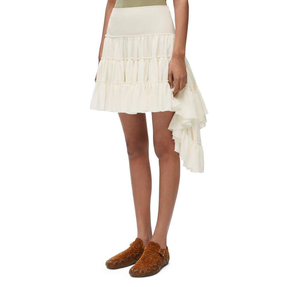 Purchase (W) ロエベ SS24 グレー ホワイト アシンメトリー プリーツ カジュアルスカート S540Y08XAJ-2120