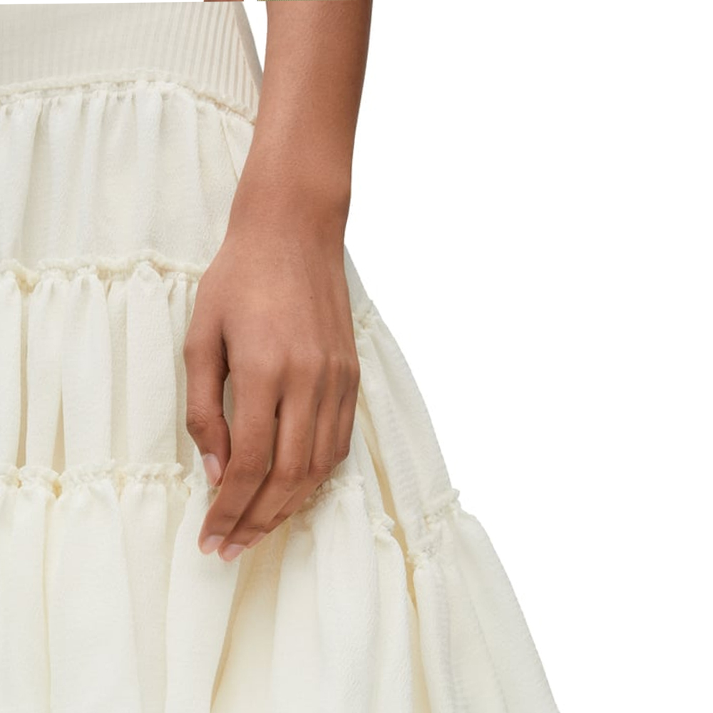 Details for (W) ロエベ SS24 グレー ホワイト アシンメトリー プリーツ カジュアルスカート S540Y08XAJ-2120