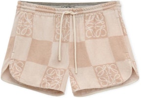 (Women) LOEWE SS24 Logo Check Print Drawstring Shorts - Tosca Beige. S616Y27X62-2240 (Women) LOEWE SS24 Logo Check Print Drawstring Shorts - Tosca Beige. S616Y27X62-2240