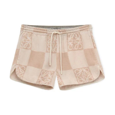 (Women) LOEWE SS24 Logo Check Print Drawstring Shorts - Tosca Beige. S616Y27X62-2240